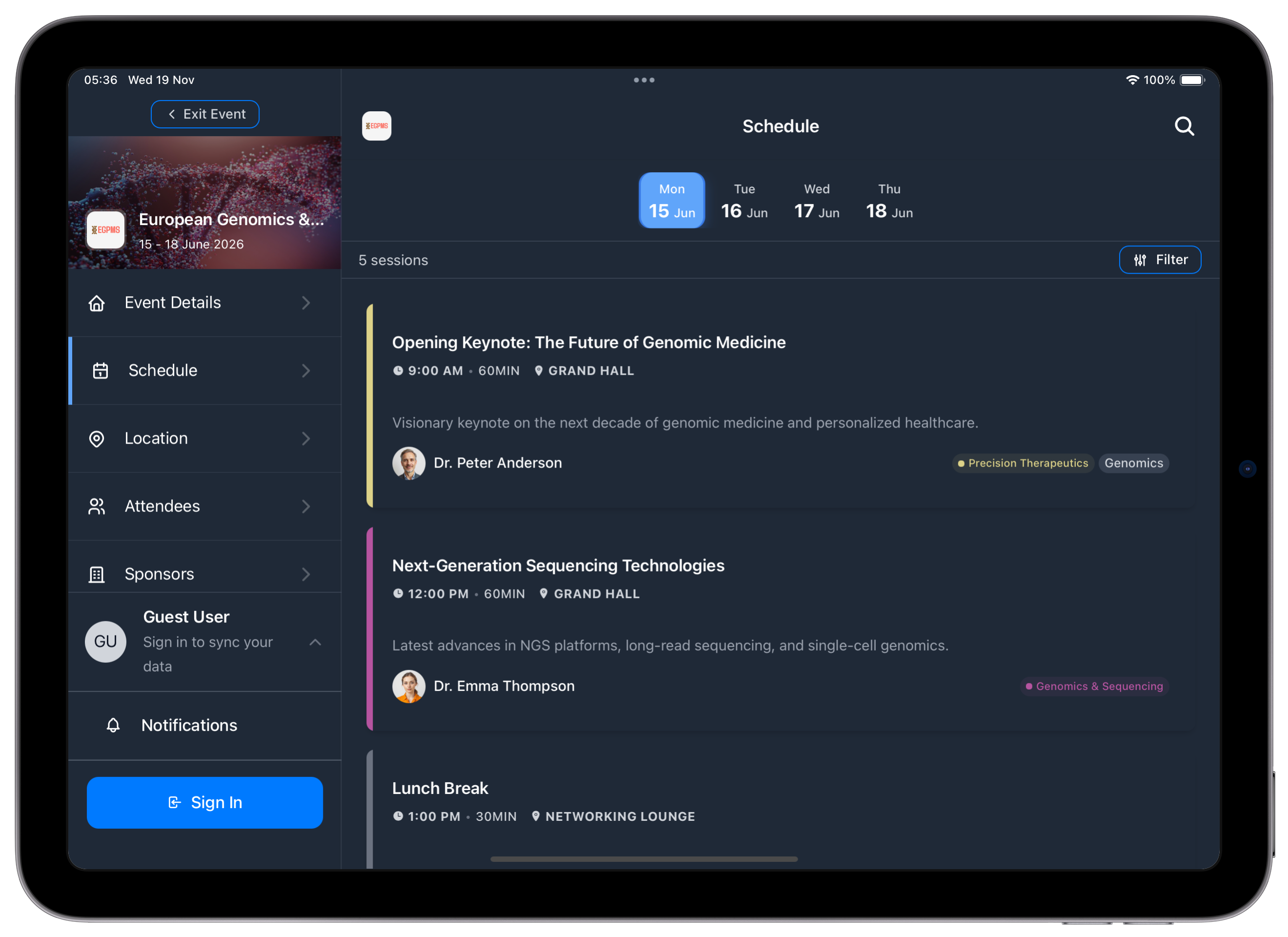 Evendoro iPad App - Schedule