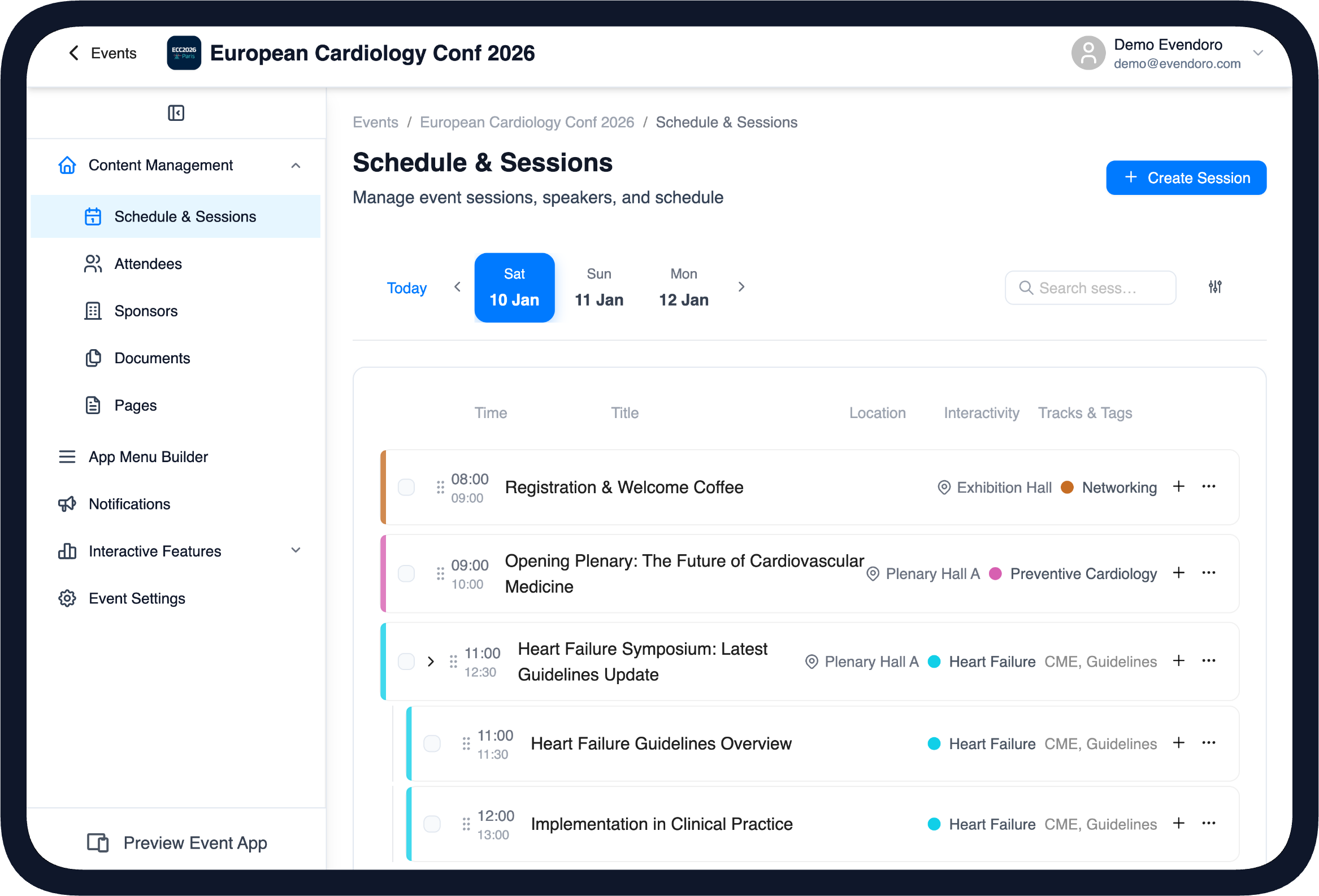 Agenda management in the Evendoro CMS