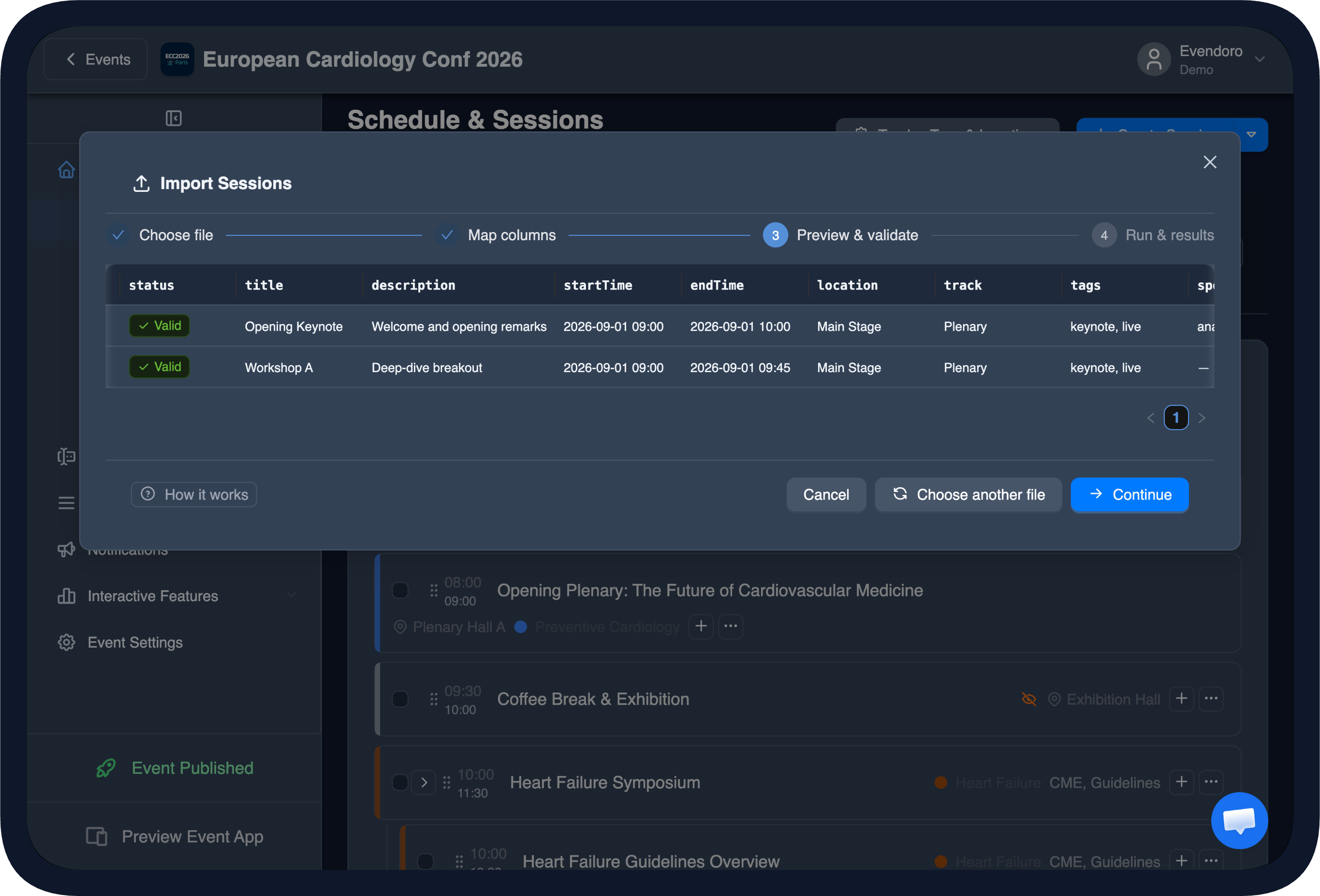 Schedule Import with Preview in the CMS (dark theme)