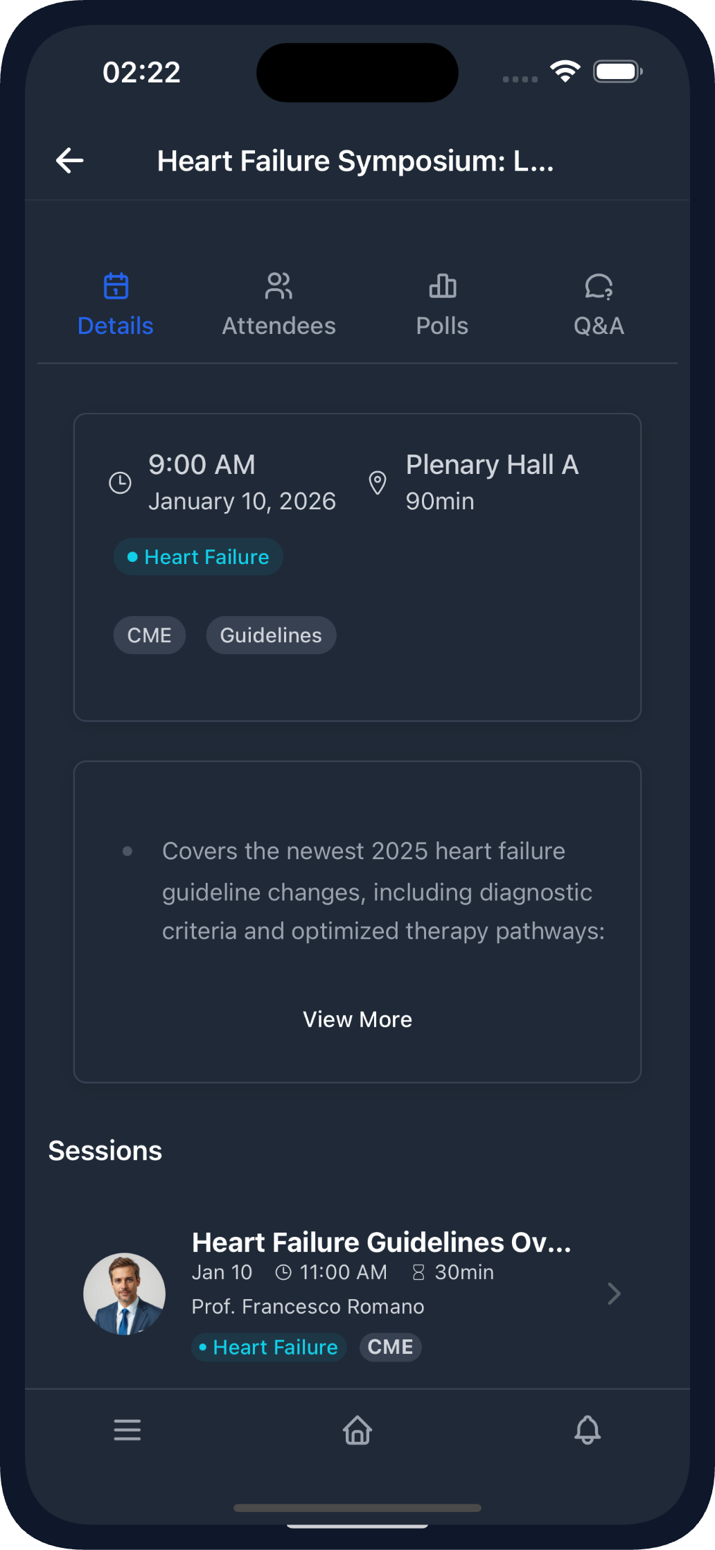 Session Details in the Mobile App (dark theme)