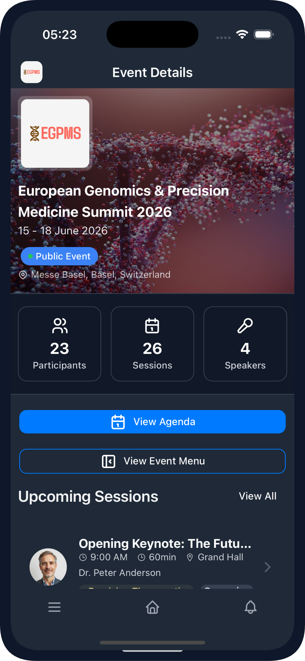 Evendoro Event Home in the Mobile App