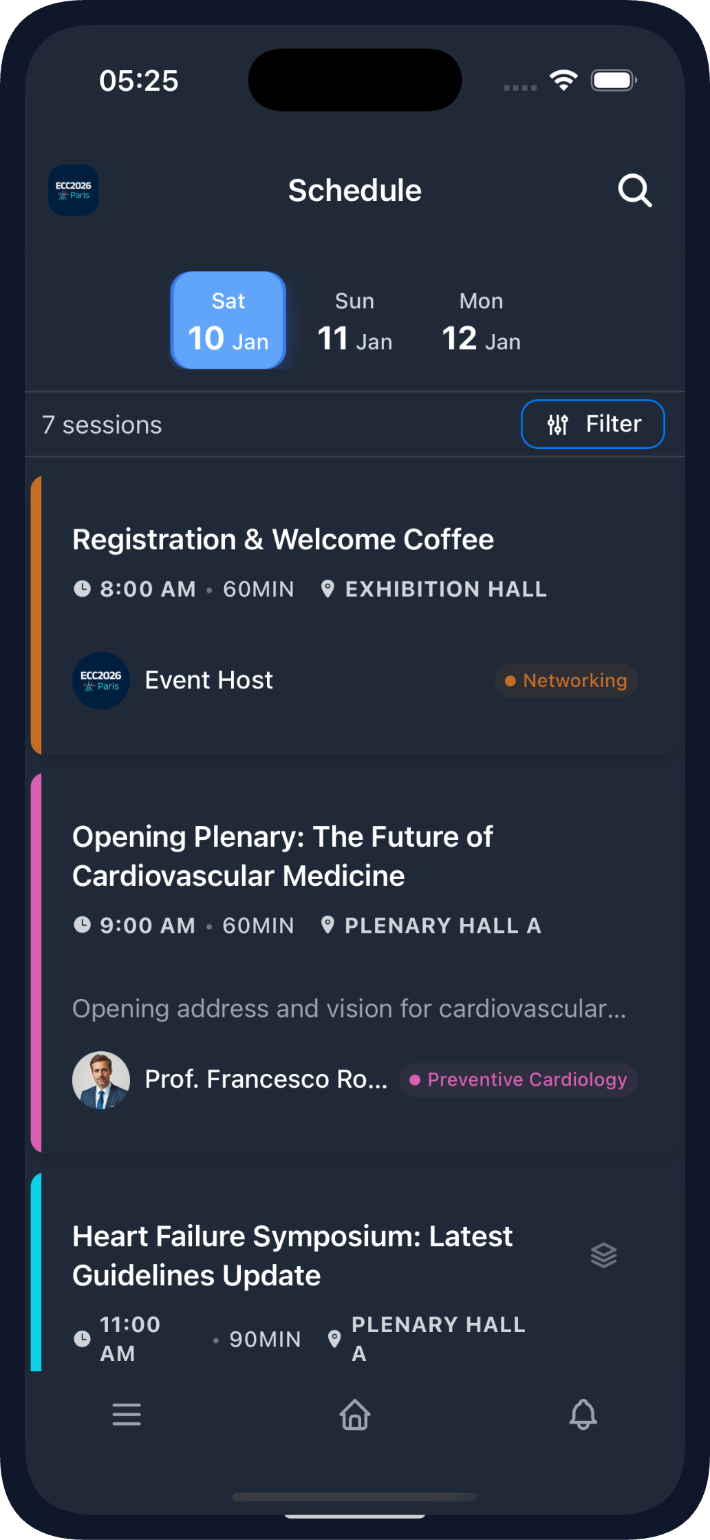Evendoro Schedule in the Mobile App