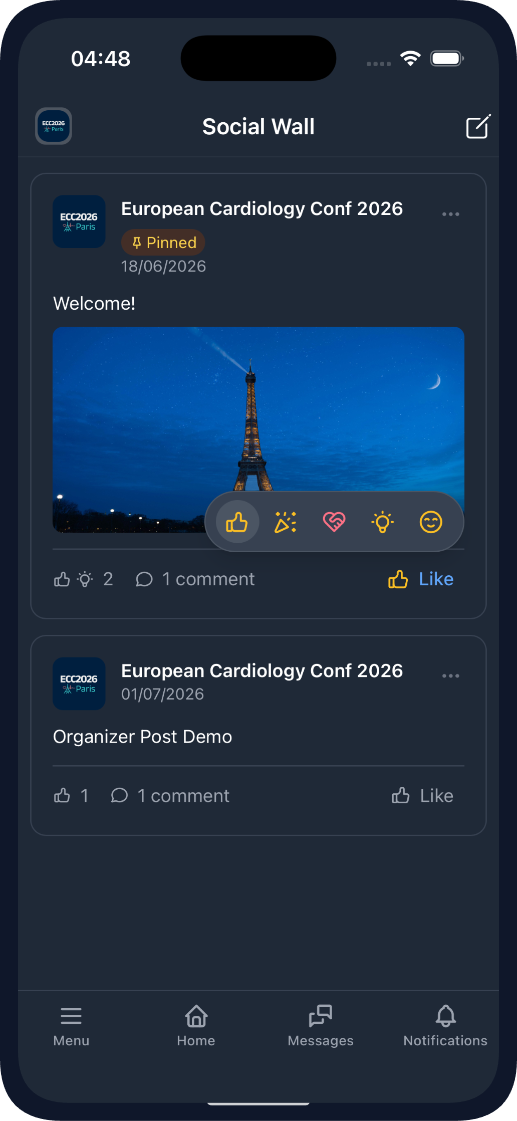 Evendoro Social Wall in the Mobile App