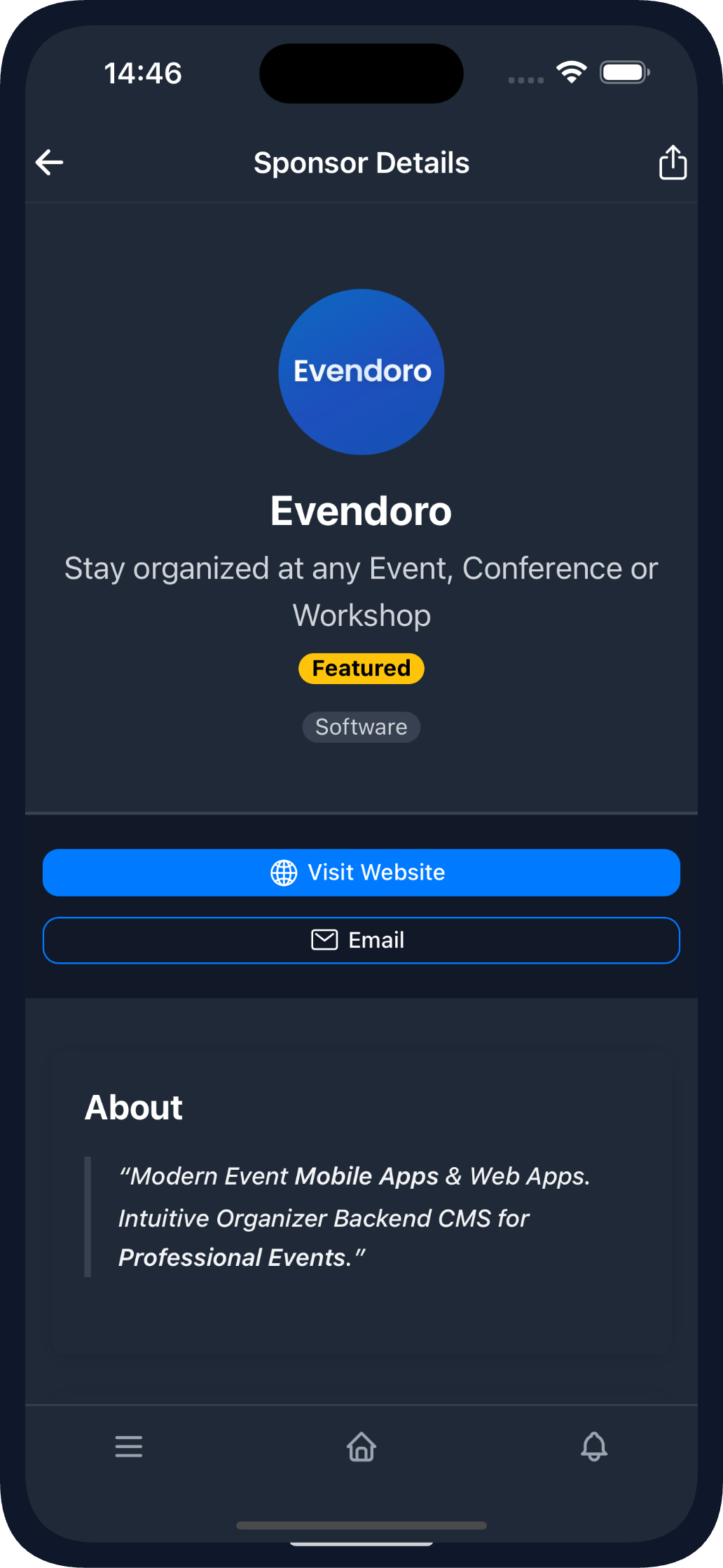 Sponsor Details View in the Mobile App (dark theme)