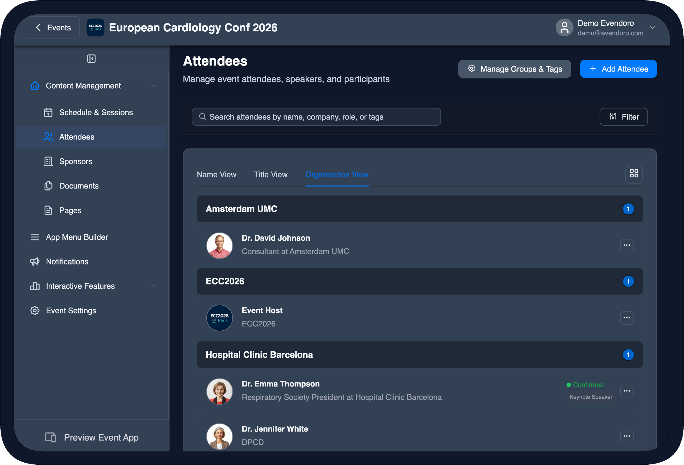 Users Management in the CMS (dark theme)
