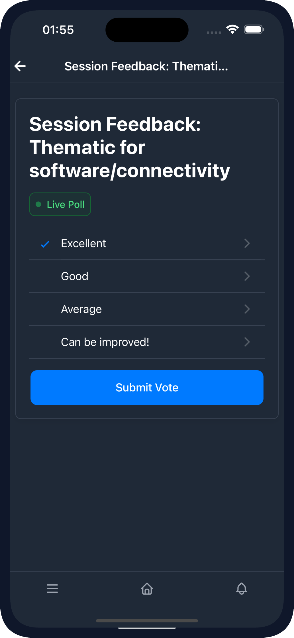 Live poll voting in the Evendoro event app