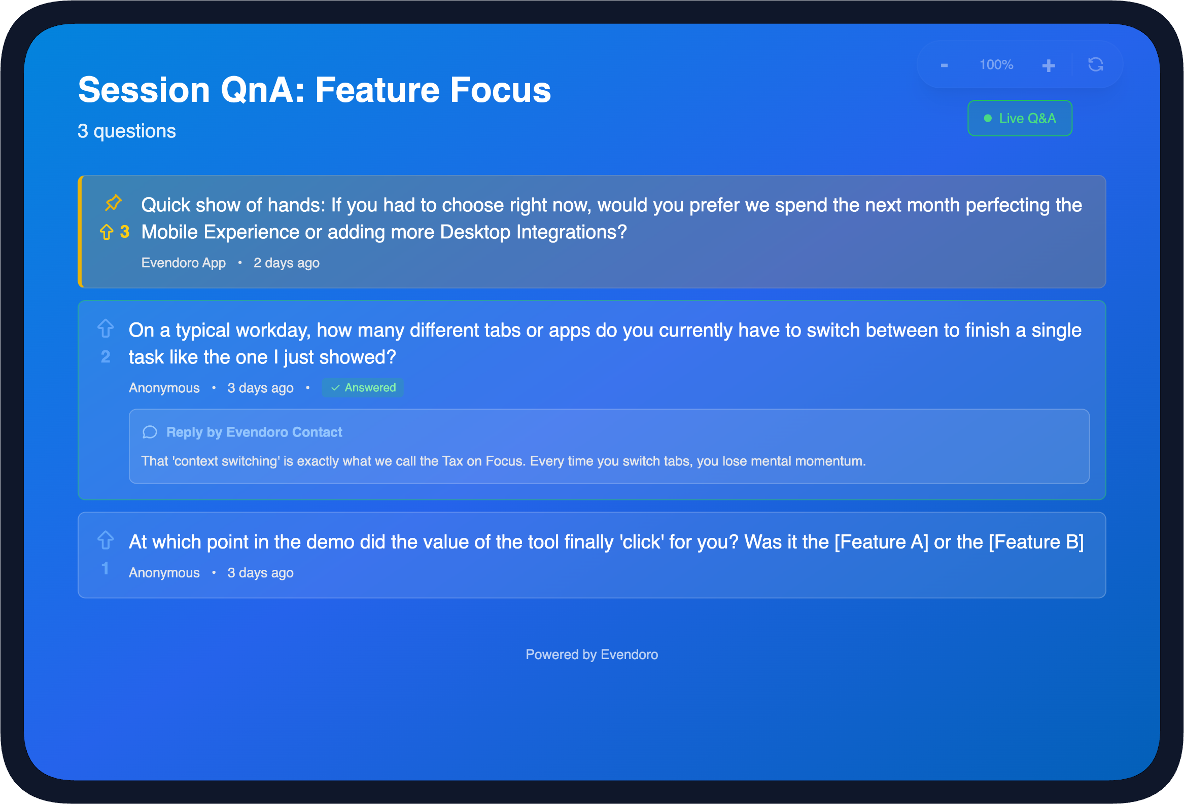 Live Q&A Display Page (Beamer) (dark theme)